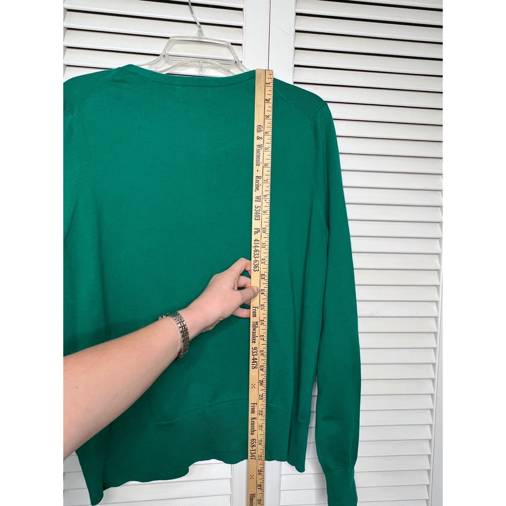 Lands' End Kelly Green Cardigan L Old Money Preppy Dark Academia Fine Knit Crew - Picture 5 of 7